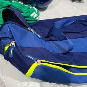 Blue and Neon Yellow Duffel Bag Nike baseball bag